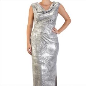 👉 Connected Apparel Shimmering Metallic Ruched Dress Size 8